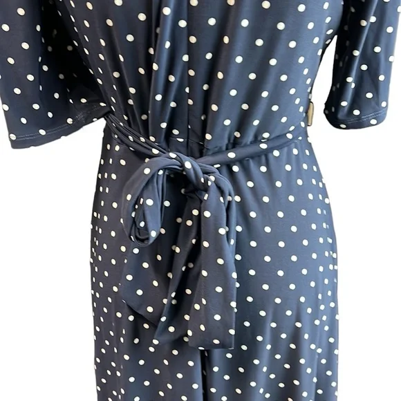 NWT Anne Klein Short Sleeve Dress Blue White Polka Dot Below Knee Midi Womens 4 - Picture 7 of 11